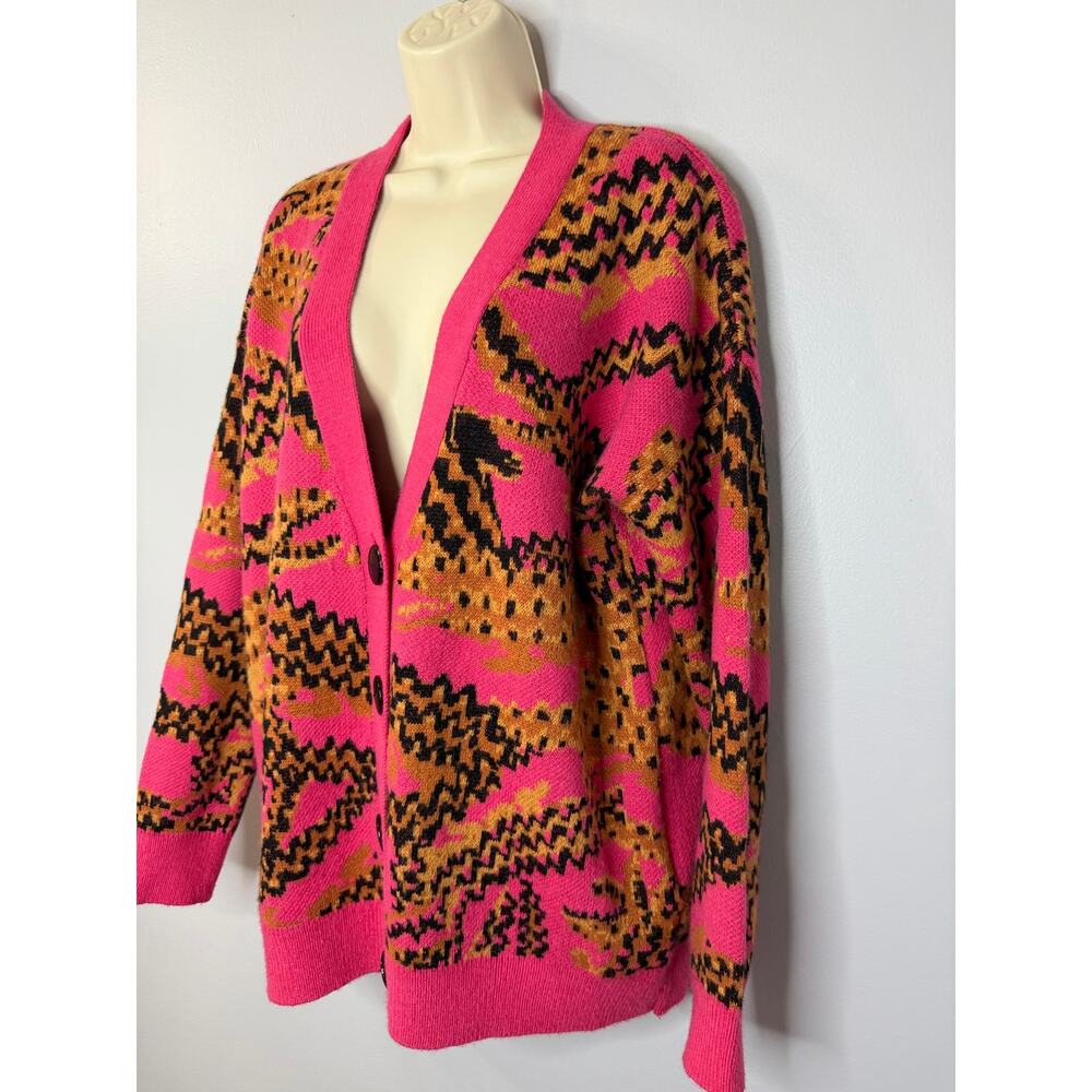 FARM Rio Croco Pink Knit Cardigan Sweater Oversized Multi Women's S - Picture 3 of 12